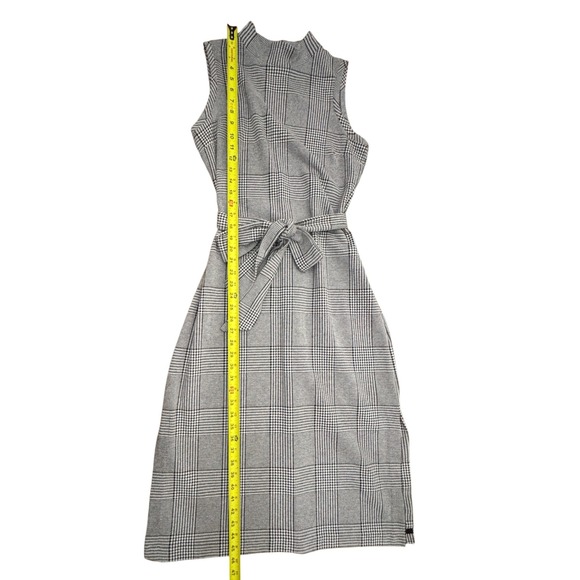 Banana Republic Glen Plaid Mock Neck Sleeveless Midi Dress Belted Black White 10 - Picture 3 of 8